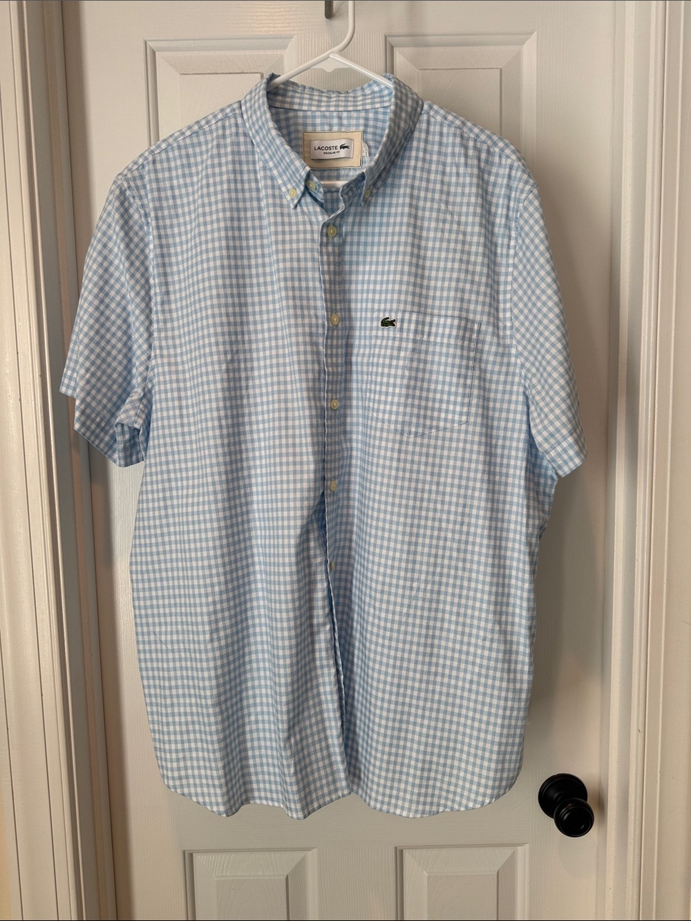 Lacoste Light Blue Gingham Short-Sleeve Button-Down Shirt